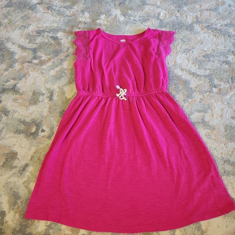 Old Navy Hot Pink Gathered Waist with lace sleeve Girls Dress